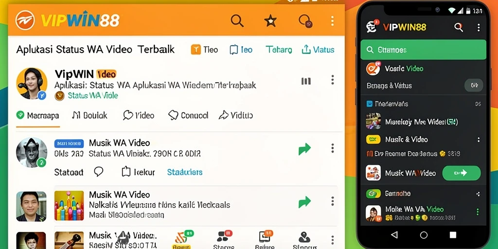 Antarmuka utama VIPWIN88 menampilkan berbagai pilihan video untuk Status WA.